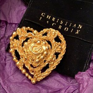 Vintage Christian Lacroix Ball Chain Heart Brooch